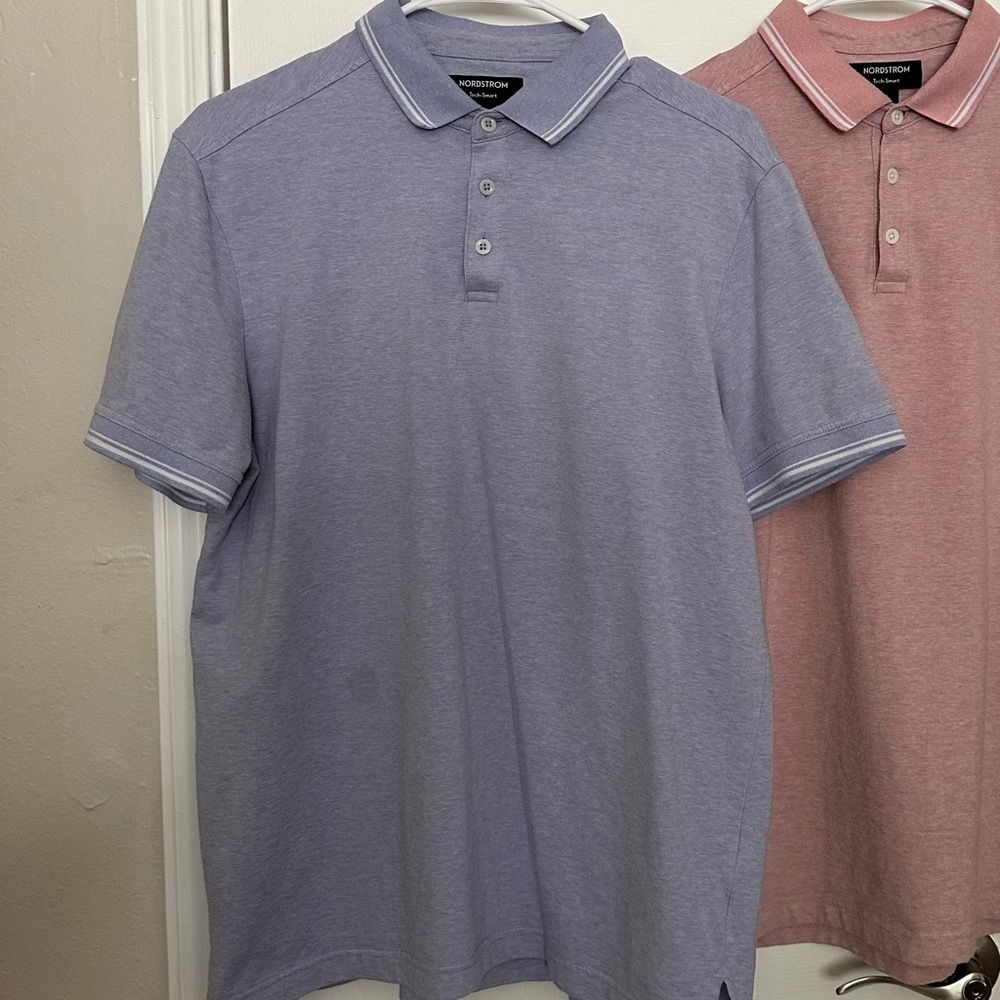 NORDSTROM tech smart mens polo shirt short sleeve BLUE size medium EUC
